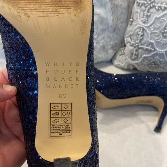 WHBM Midnight Blue Glitter Pumps Kitten Heels Size 9 - Picture 6 of 10